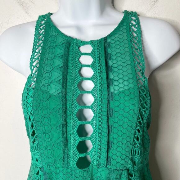 Free People Women Wherever You Go Mini Dress 0 Green Sleeveless Cut Outs Lace - Picture 4 of 13